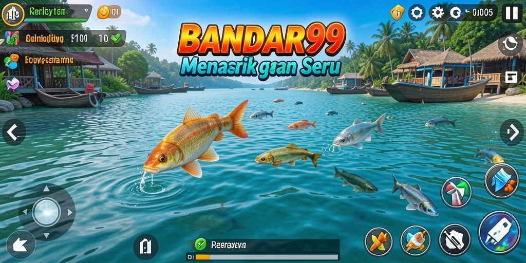 Screenshot utama BANDAR99 menunjukkan aksi memancing yang seru dan grafis yang indah.