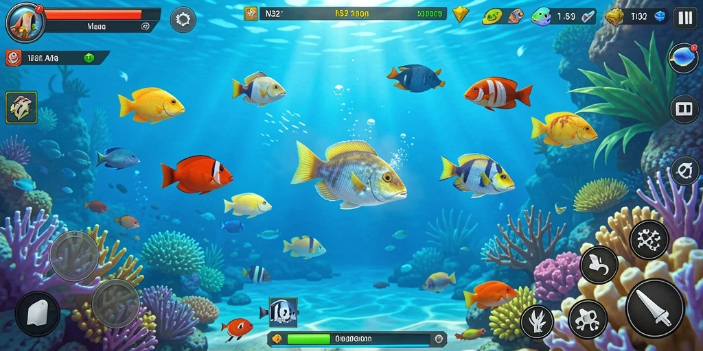 Screenshot gameplay N32 yang menampilkan serunya berburu ikan.