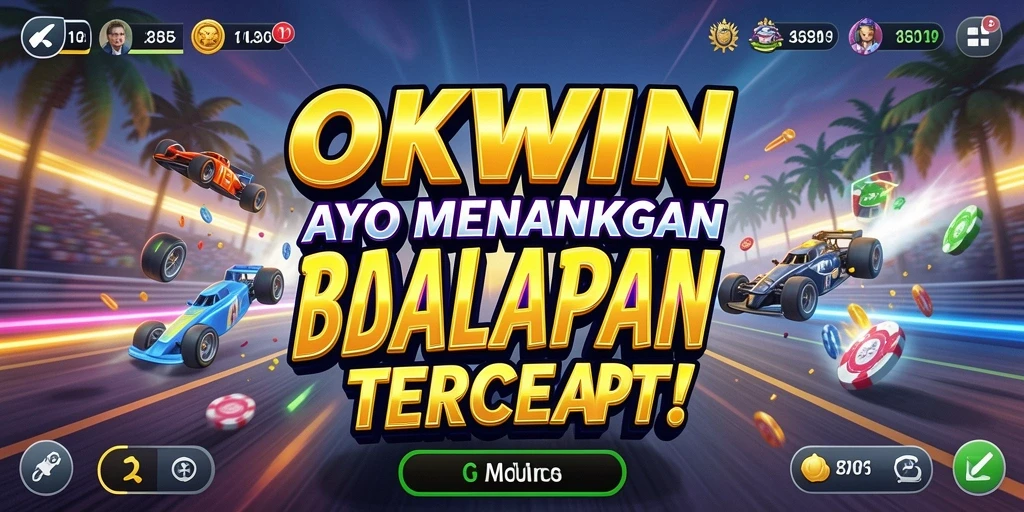 Screenshot OKWIN menunjukkan aksi balapan yang mendebarkan dan atraktif.