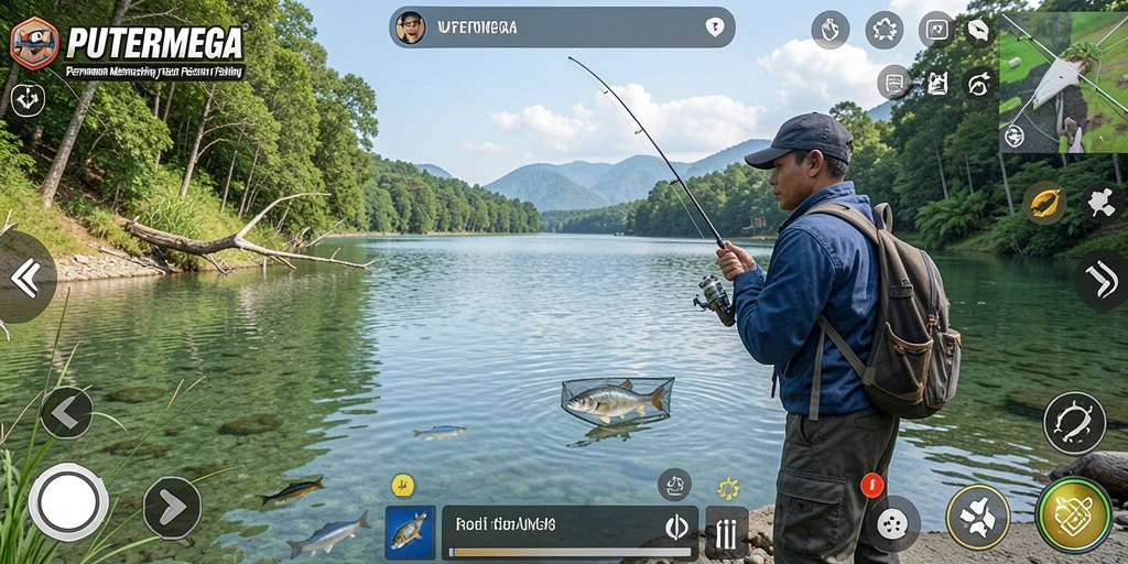 Gameplay PUTERMEGA menampilkan suasana memancing yang realistis dan mengasyikkan.